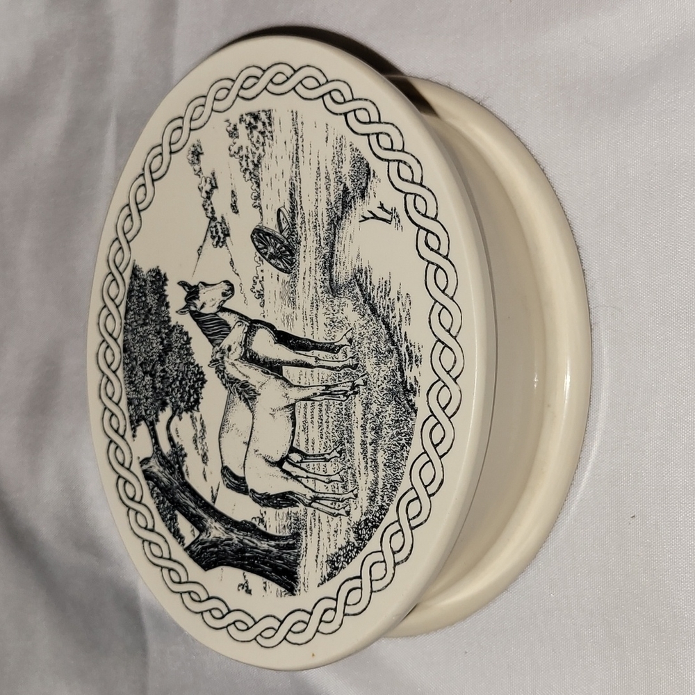 Vintage Trinket Box Etched HORSES 🐎 Scrimshaw Detail in High Gloss Acrylic